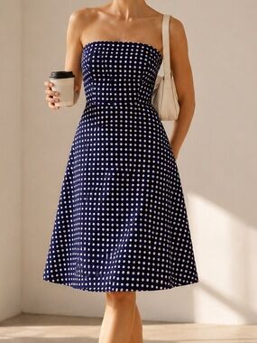 J.Crew Strapless Polka Dot A-Line Dress Size 0 100% Cotton Fully Lined